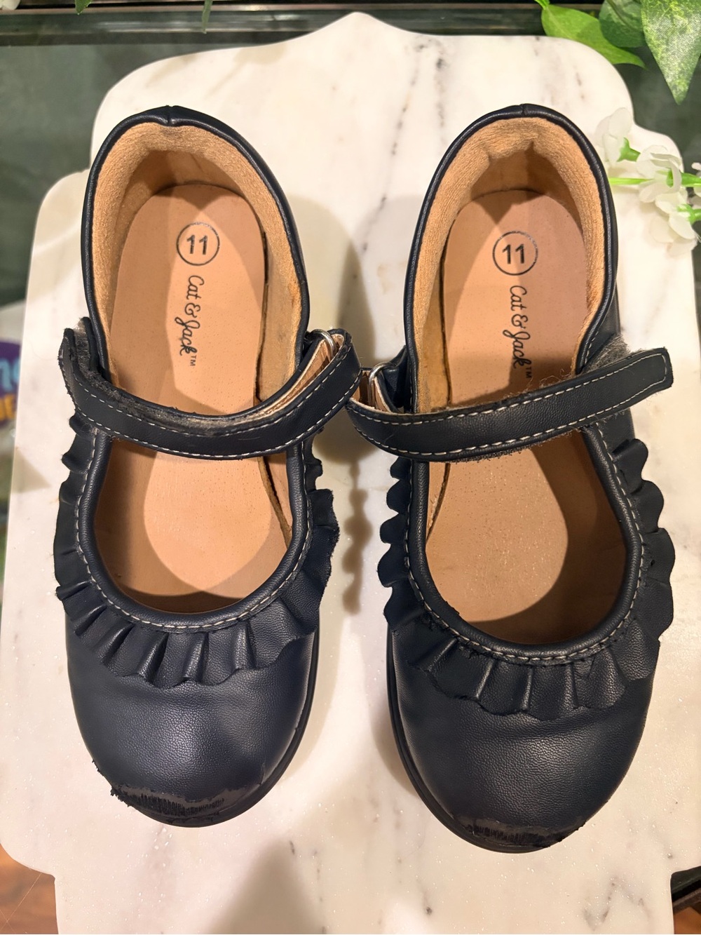 Cat & Jack Navy Ruffle Strap Dress Shoes